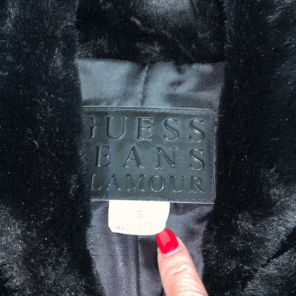 Super Rare Guess Jeans Glamour Faux Fur Jacket Coat - Picture 3 of 13